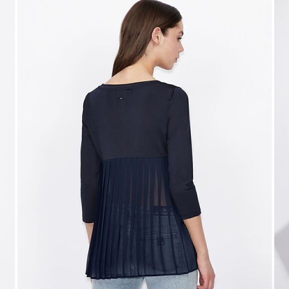 Armani Exchange Navy Pleated Sweater Longsleeve Blouse XS - Picture 3 of 14